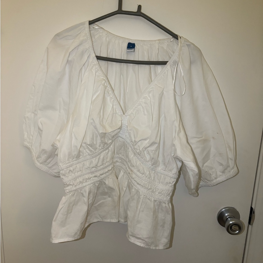 Old Navy White Blouse with Puff Sleeves